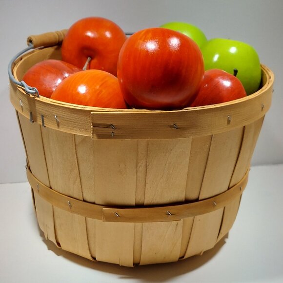 Wooden Basket with Red and Green Apples - Picture 3 of 8